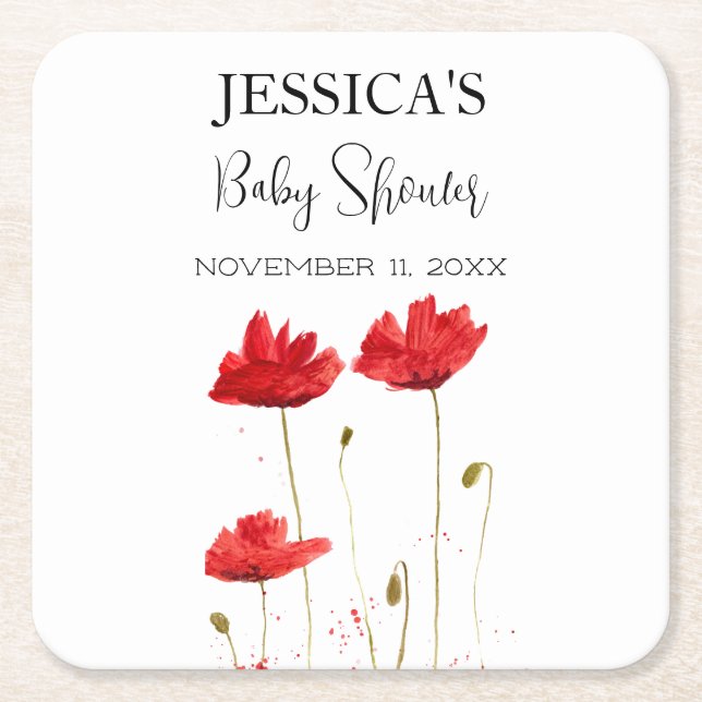 Dessous-de-verre Carré En Papier Poppies Fleurs Pavot Baby shower fille Fleur sauva (Devant)