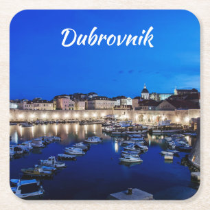 Dessous-de-verre Carré En Papier Port et murs de Dubrovnik illuminés la nuit