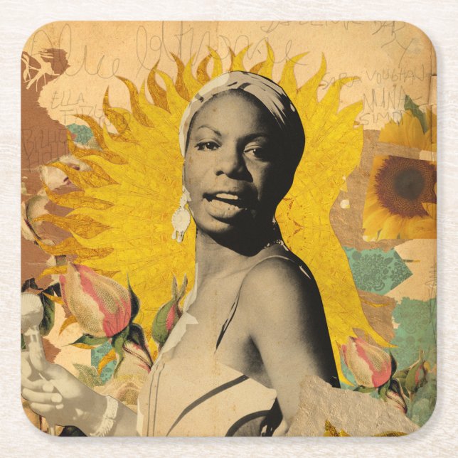 DESSOUS-DE-VERRE CARRÉ EN PAPIER PORTA COPOS JAZZ - NINA SIMONE (Devant)