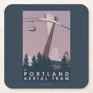 Dessous-de-verre Carré En Papier Portland, scène de tram d'OregonAerial
