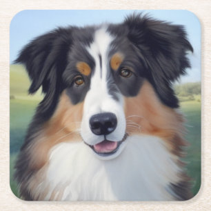 Dessous-de-verre Carré En Papier Portrait d'Australian Shepherd -