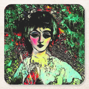 Dessous-de-verre Carré En Papier Portrait de Beauté Gothique