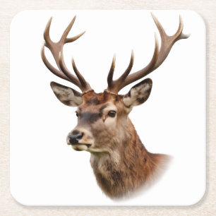 Dessous-de-verre Carré En Papier Portrait de cerf majestueux avec de grandes bois