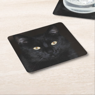 Dessous-de-verre Carré En Papier Portrait de chat noir