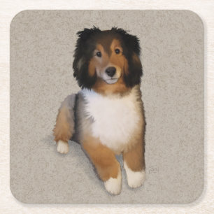 Dessous-de-verre Carré En Papier Portrait de chien Shelter mix