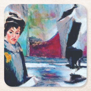 Dessous-de-verre Carré En Papier Portrait de femme vintage avec Arrière - plan Abst