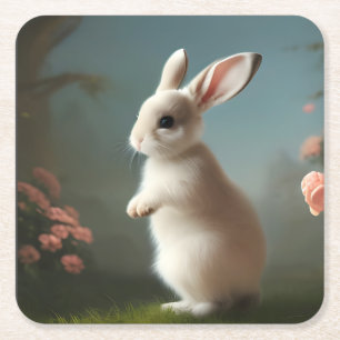 Dessous-de-verre Carré En Papier Portrait de lapin mignon