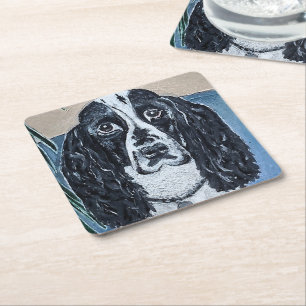 Dessous-de-verre Carré En Papier Portrait de peinture de Cocker Spaniel par Alfred