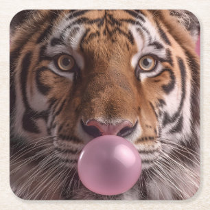 Dessous-de-verre Carré En Papier Portrait de tigre du Bengale soufflant du bubble-g