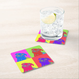 Dessous-de-verre Carré En Papier Portrait du Carlin Pop Art