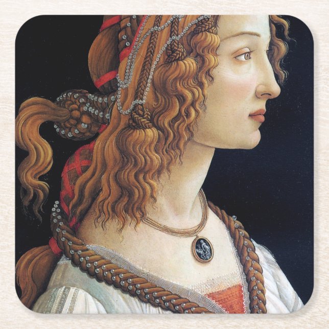 Dessous-de-verre Carré En Papier Portrait d'une dame, Sandro Botticelli (Devant)
