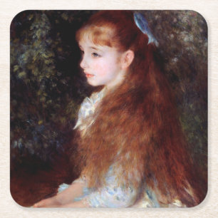 Dessous-de-verre Carré En Papier Portrait d'une fille au ruban bleu, Renoir