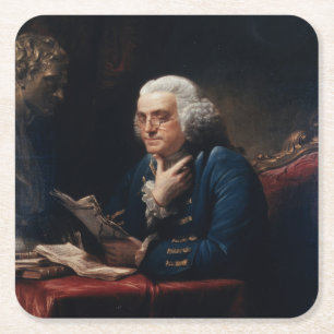 Dessous-de-verre Carré En Papier Portrait en miniature, Benjamin Franklin Père fond