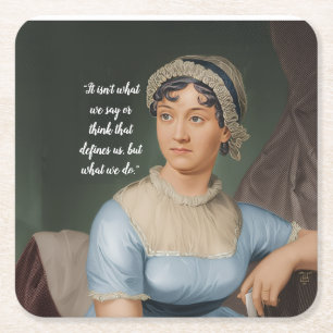 Dessous-de-verre Carré En Papier Portrait et citation de Jane Austen