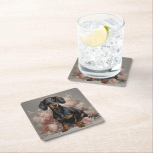 Dessous-de-verre Carré En Papier Portraits de races de chiens de fleurs 2