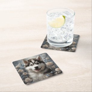 Dessous-de-verre Carré En Papier Portraits de races de chiens de fleurs 7