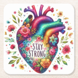 Dessous-de-verre Carré En Papier Positivité colorée avec coeur