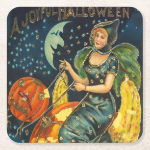 Dessous-de-verre Carré En Papier Poster de sorcière Halloween vintage
