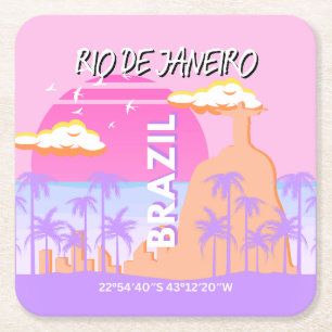 Dessous-de-verre Carré En Papier Poster rose de Rio de Janeiro Brésil Travel Art