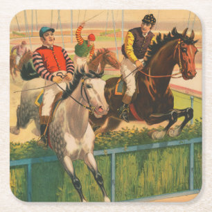 Dessous-de-verre Carré En Papier Poster vintage Allemand De Jockeys Sur Les Chevaux