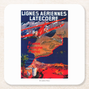 Dessous-de-verre Carré En Papier Poster vintage de Lignes Aeriennes Latecoere