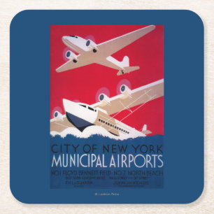Dessous-de-verre Carré En Papier Poster vintage municipal d'aéroport de New York