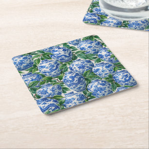 Dessous-de-verre Carré En Papier Pot à gingembre en porcelaine chinoise bleue