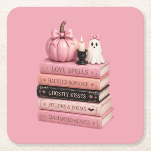Dessous-de-verre Carré En Papier Potions roses & Poèmes Livres Halloween