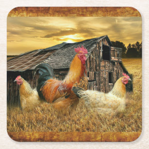 Dessous-de-verre Carré En Papier Poules de coq Russe Grotte Coop
