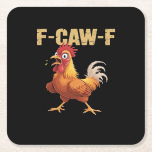Dessous-de-verre Carré En Papier Poulet drôle F-Caw-F de style rétro