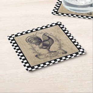 Dessous-de-verre Carré En Papier Poulet français vintage sur damier
