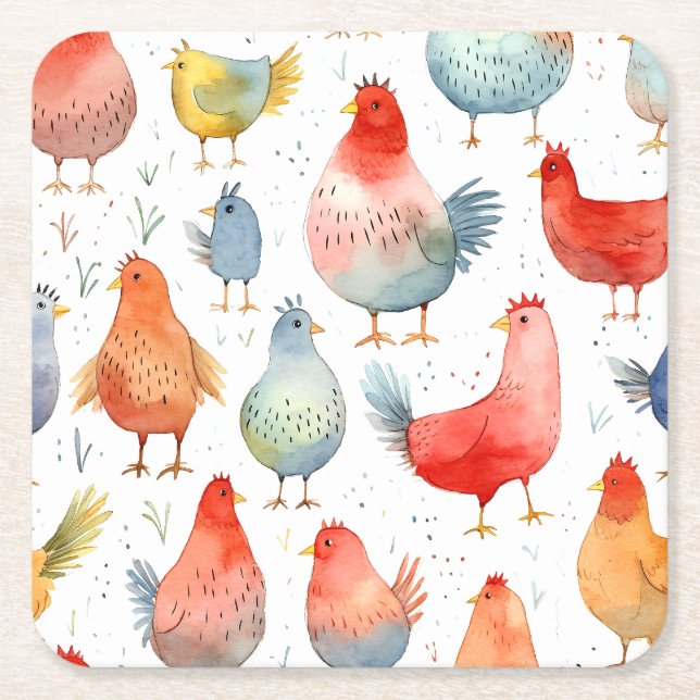 Dessous-de-verre Carré En Papier Poulets d'élevage (Devant)