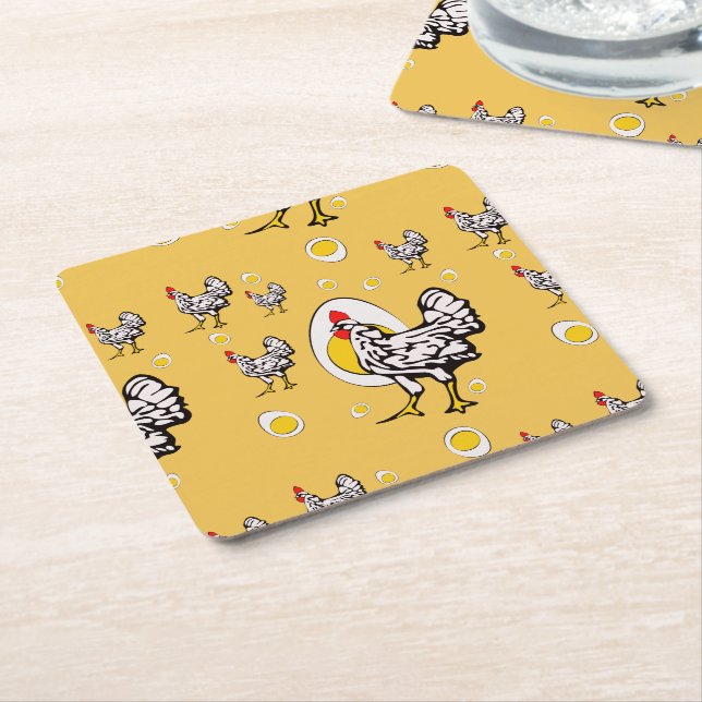 Dessous-de-verre Carré En Papier Poulets rétro (Incliné)