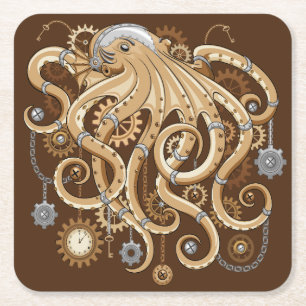 Dessous-de-verre Carré En Papier Poulpe Steampunk Rétro Fantastique Mécanique