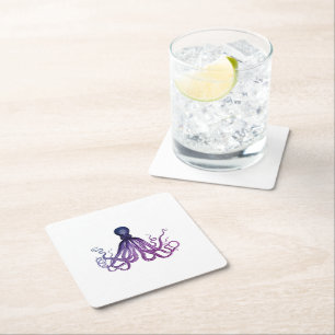 Dessous-de-verre Carré En Papier Poulpe vintage de la vie marine