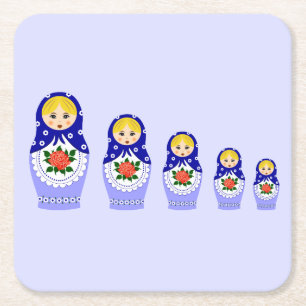 Dessous-de-verre Carré En Papier Poupées russes bleues d'emboîtement de matryoshk