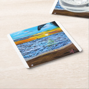 Dessous-de-verre Carré En Papier Poursuite du coucher de soleil Peinture d'Alfred F