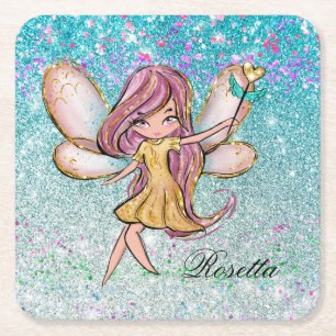 Dessous-de-verre Carré En Papier Poussière de fée scintillante pailletée or rose vi