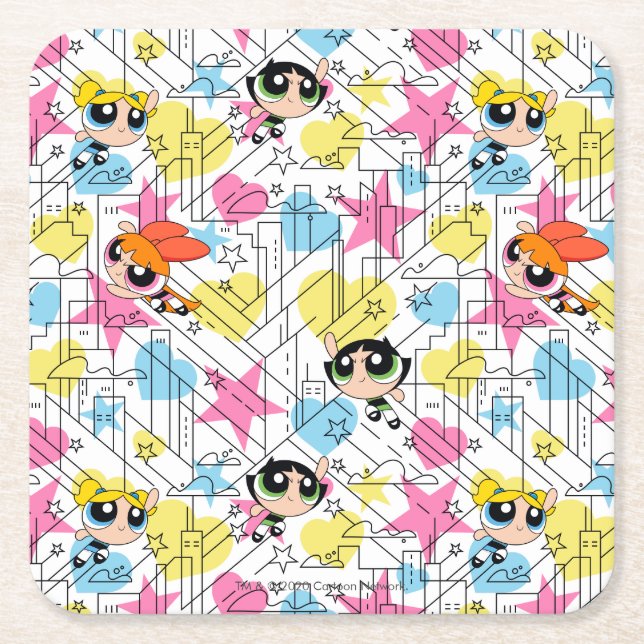 Dessous-de-verre Carré En Papier Powerpuff Girls Townsville Pattern (Devant)