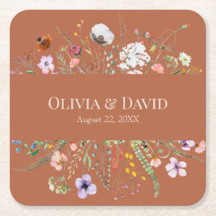 Dessous-de-verre Carré En Papier Prairie de Fleurs Sauvages en Terracotta pour un M
