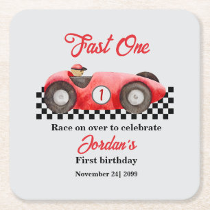 Dessous-de-verre Carré En Papier Premier Anniversaire Red Race Car Fast One