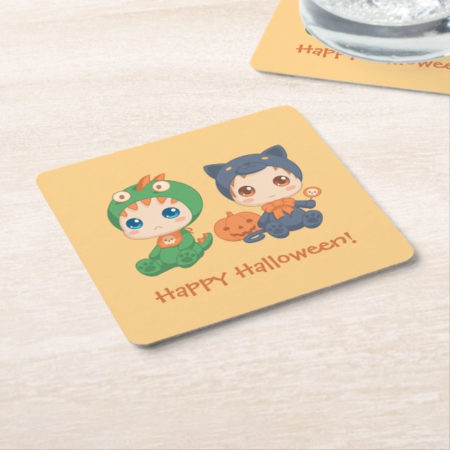 Dessous-de-verre Carré En Papier Première Halloween Babies Chat noir Costume Dragon (Incliné)