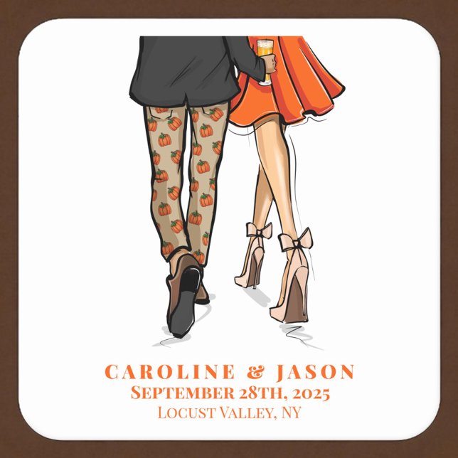 Dessous-de-verre Carré En Papier Preppy Fall Couple Douche Mariage Automne Party (Créateur téléchargé)