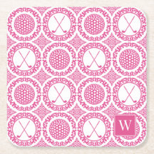 Preppy Golf Damask - Balls & Clubs in Hot Pink