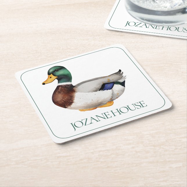 Dessous-de-verre Carré En Papier Preppy Mallard Duck Personnalisé (Incliné)