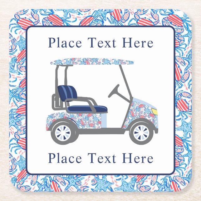 Dessous-de-verre Carré En Papier Preppy Patriotic Crabs Golf Cart (Devant)