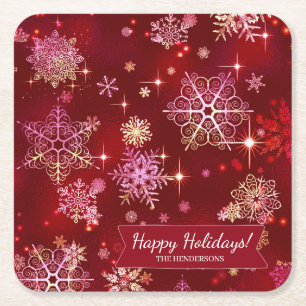 Dessous-de-verre Carré En Papier Prettiest Snowflakes Motif Red ID846