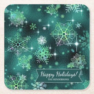 Dessous-de-verre Carré En Papier Prettist Snowflakes Motif Green ID846