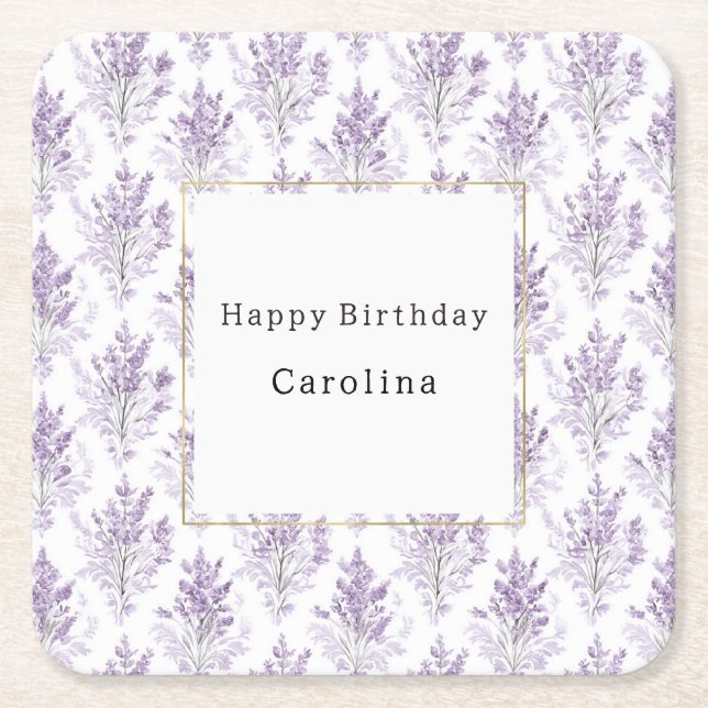 Dessous-de-verre Carré En Papier Pretty Lavender Flowers Birthday (Devant)
