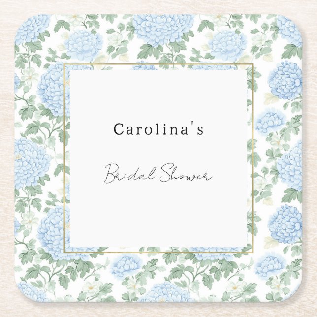 Dessous-de-verre Carré En Papier Pretty Light Blue White Flowers Bridal Shower (Devant)
